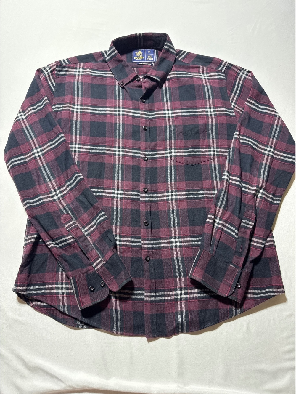 Rugby University XL Stretch Plaid Button-Up Shirt in Classic